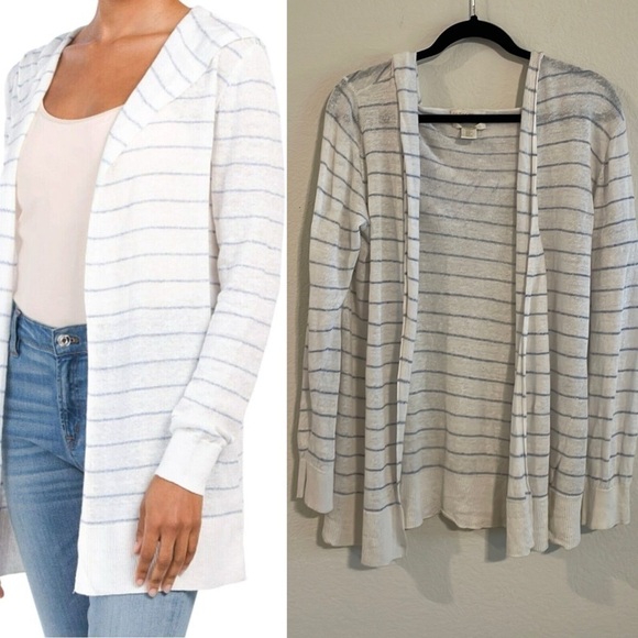 Cynthia Rowley Women Cardigan Medium White 100% Linen Longline Coastal Grandma - Picture 1 of 14